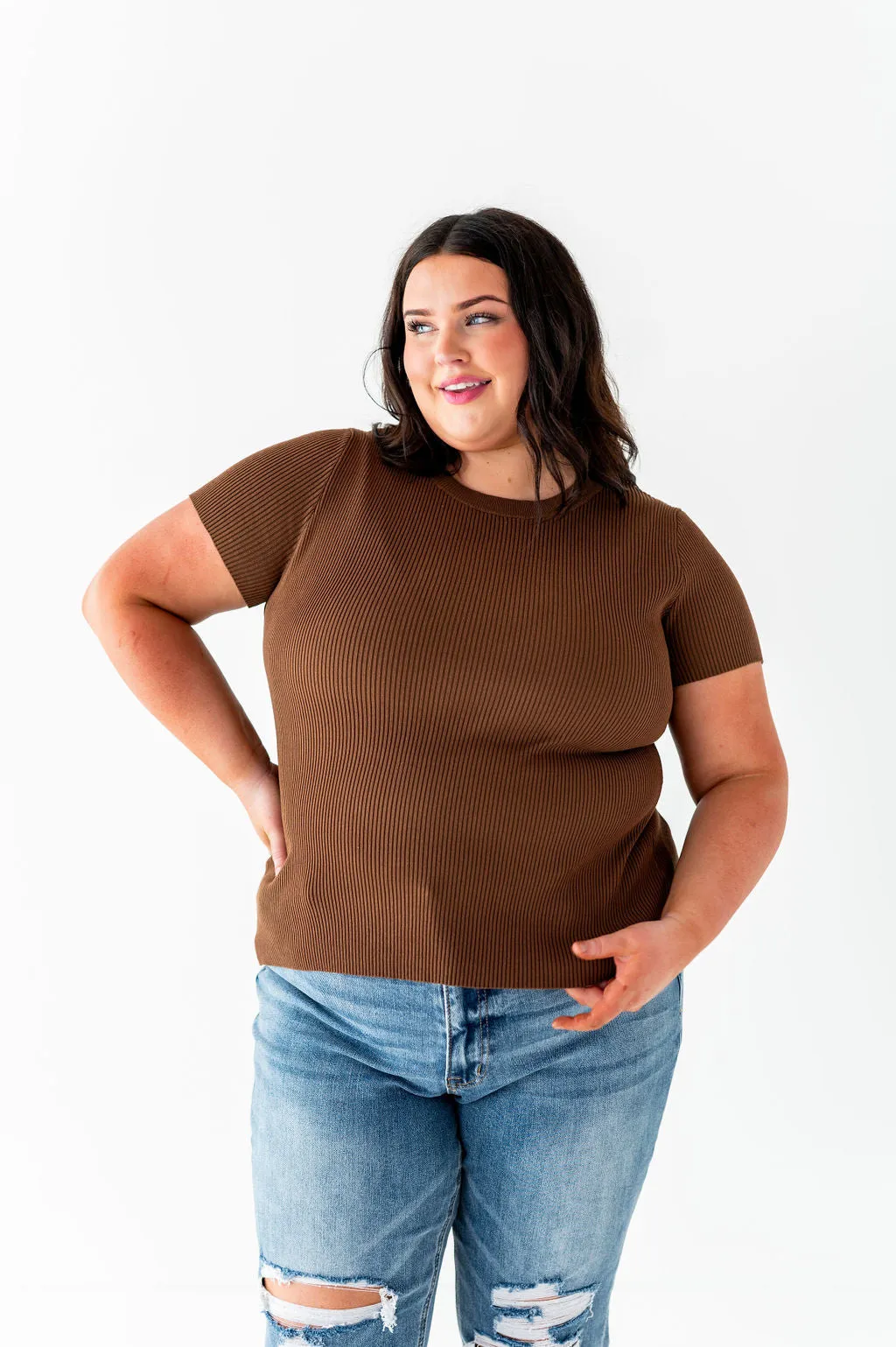 Penny Ribbed Top in Chocolate