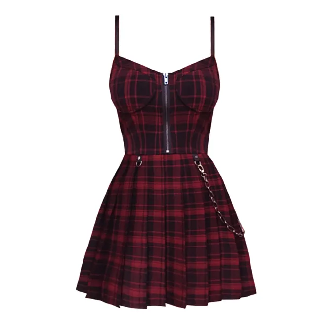 Plaid Mini Dress With Pleats