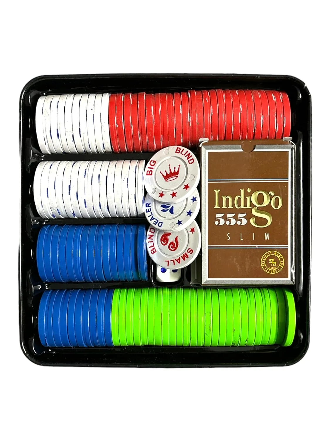 Professional Poker Set with Dual Toned Poker Chips, 2 Card Decks and Dice (Multicolor)