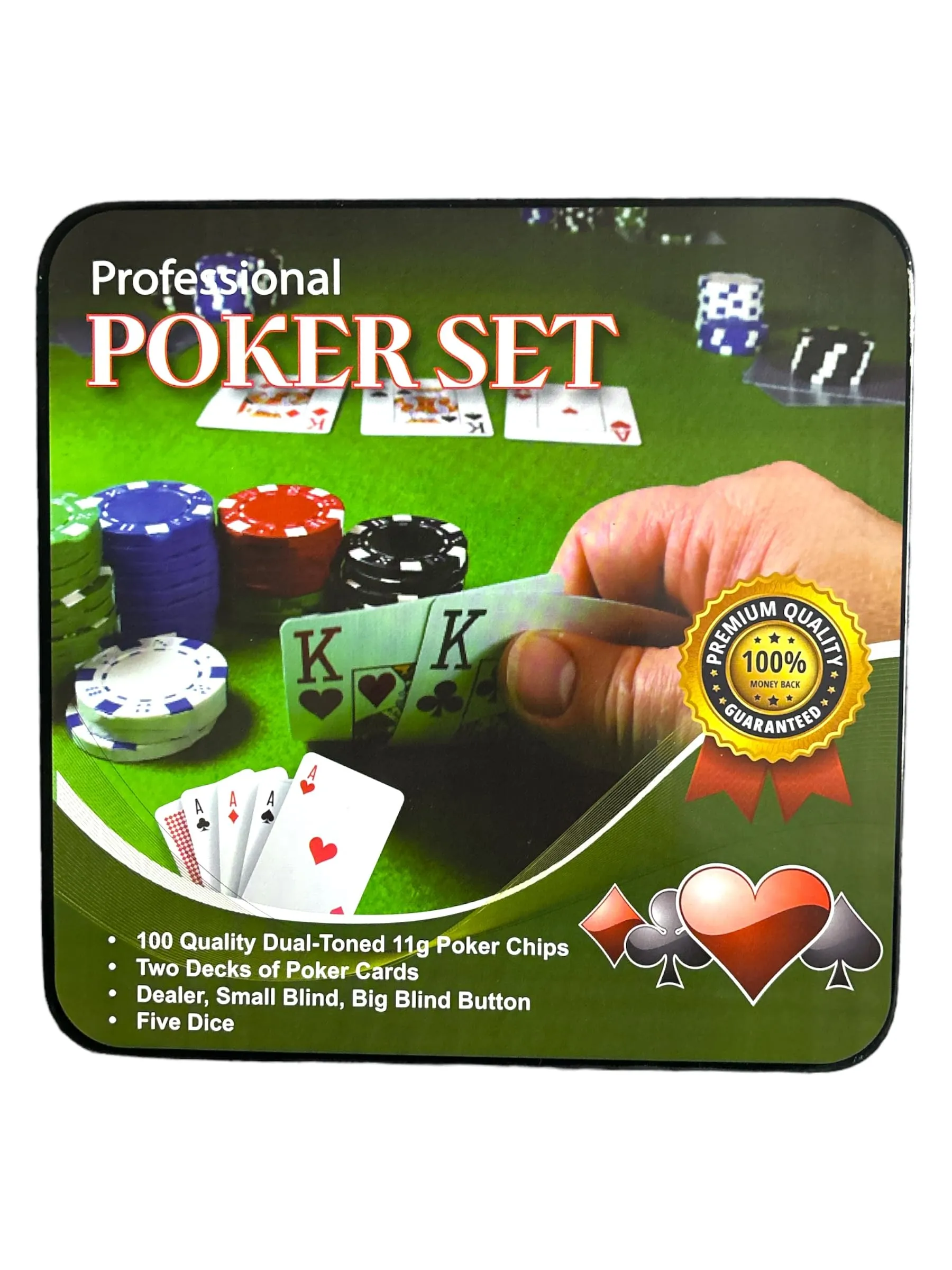 Professional Poker Set with Dual Toned Poker Chips, 2 Card Decks and Dice (Multicolor)