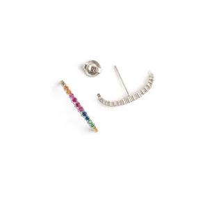 Rainbow Pave Silver Ear Cuff