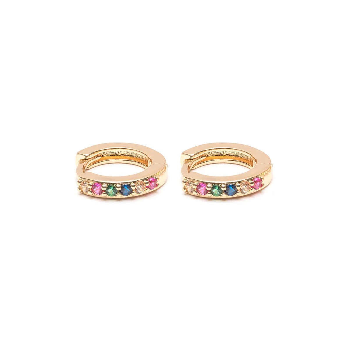 Rainbow Pave Small Huggie Hoops