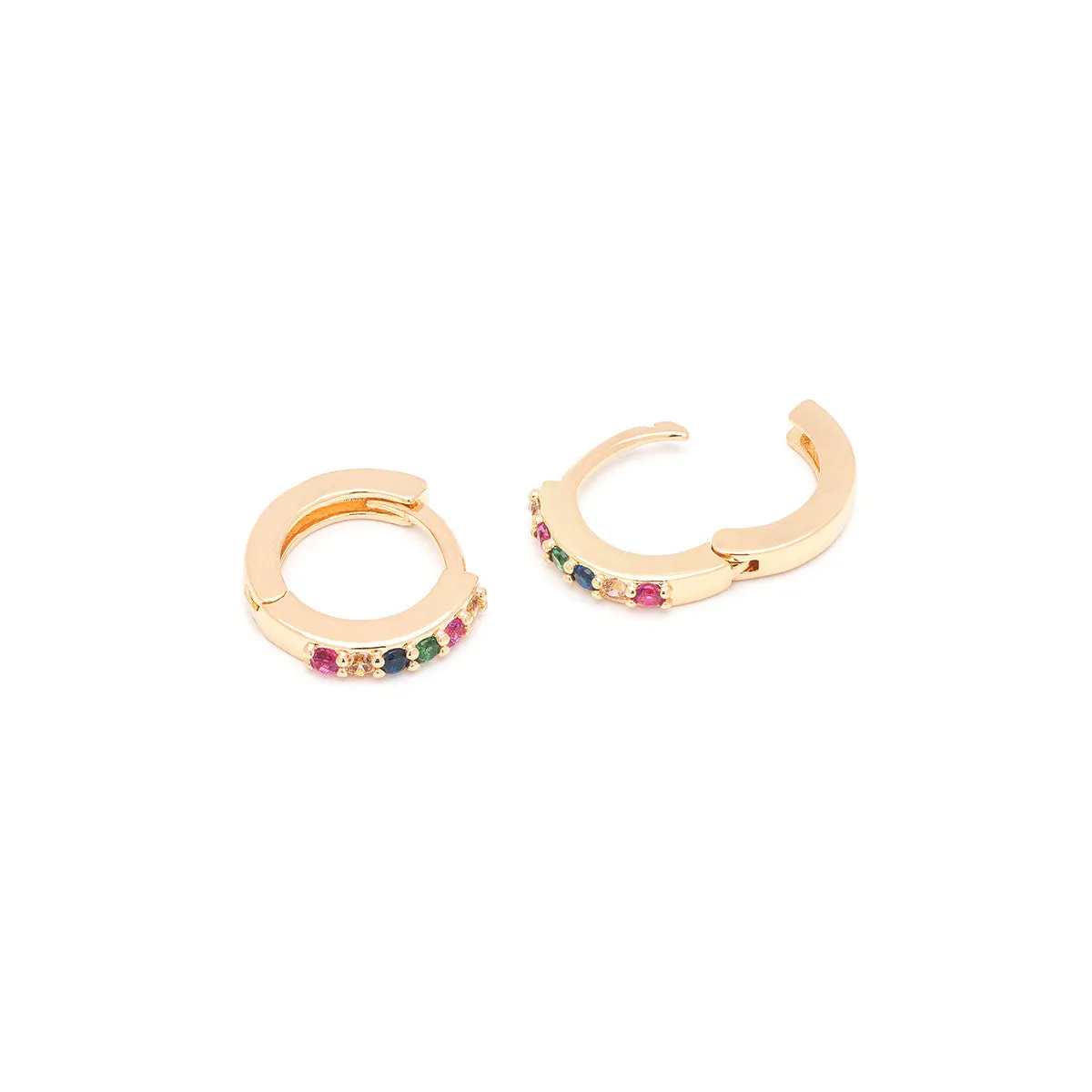 Rainbow Pave Small Huggie Hoops