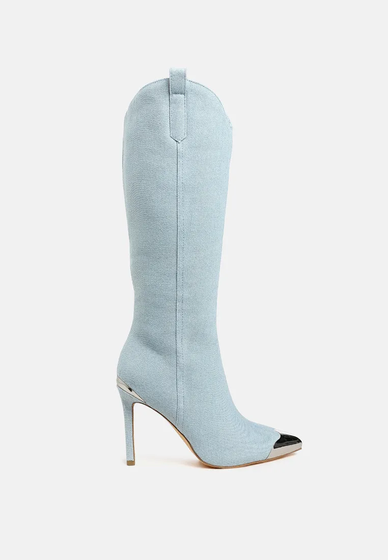 Ridda Metallic Cap Toe Denim Boots