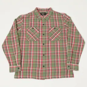 RRL Plaid Twill Camp Shirt- Green/Pink