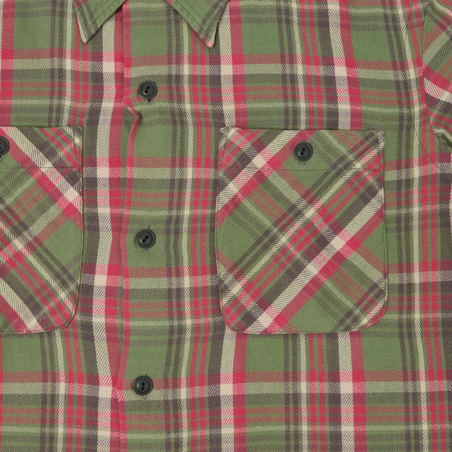 RRL Plaid Twill Camp Shirt- Green/Pink