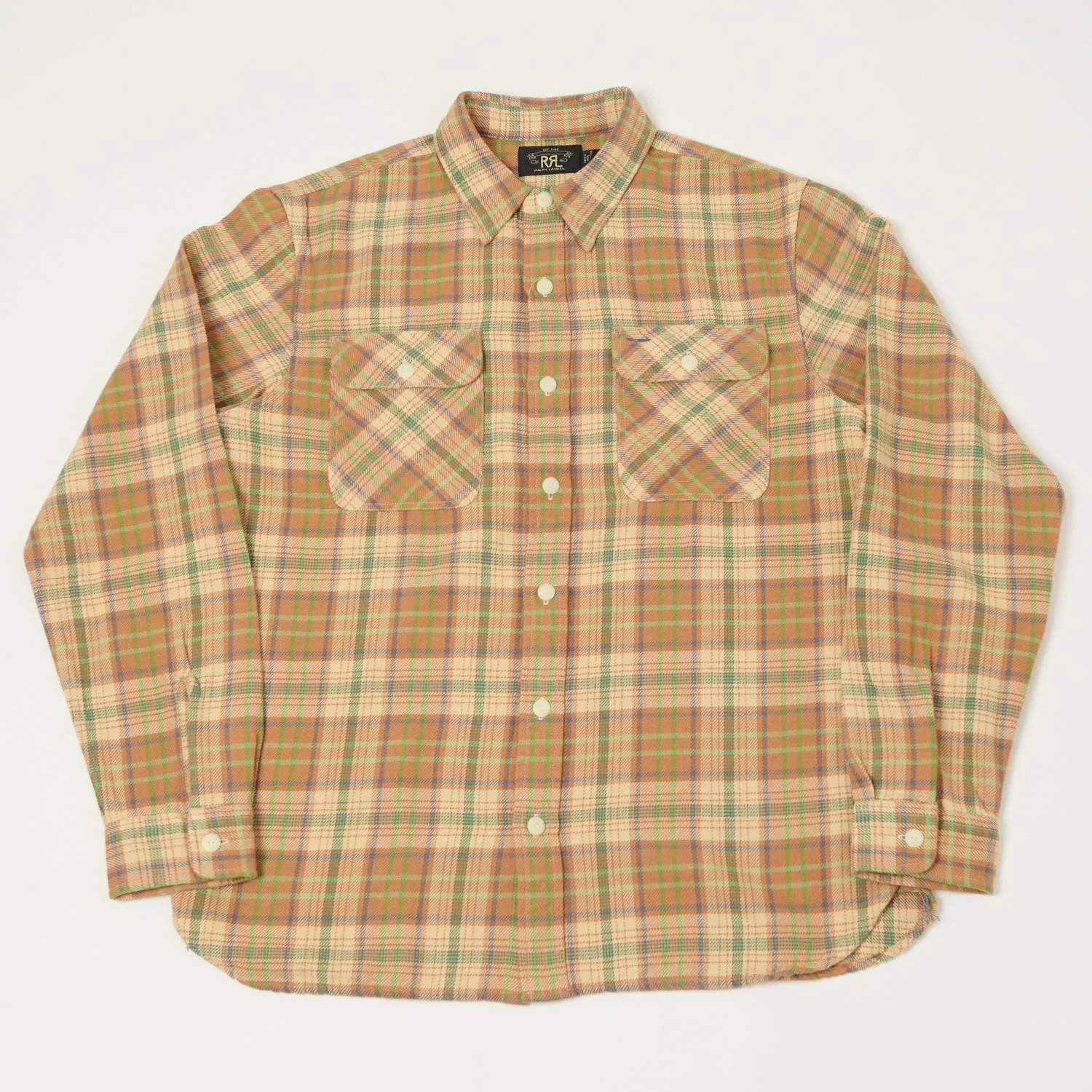 RRL Plaid Twill Workshirt - Orange Multi