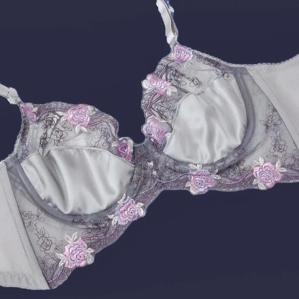 Silver Rose Lace Bra Kit