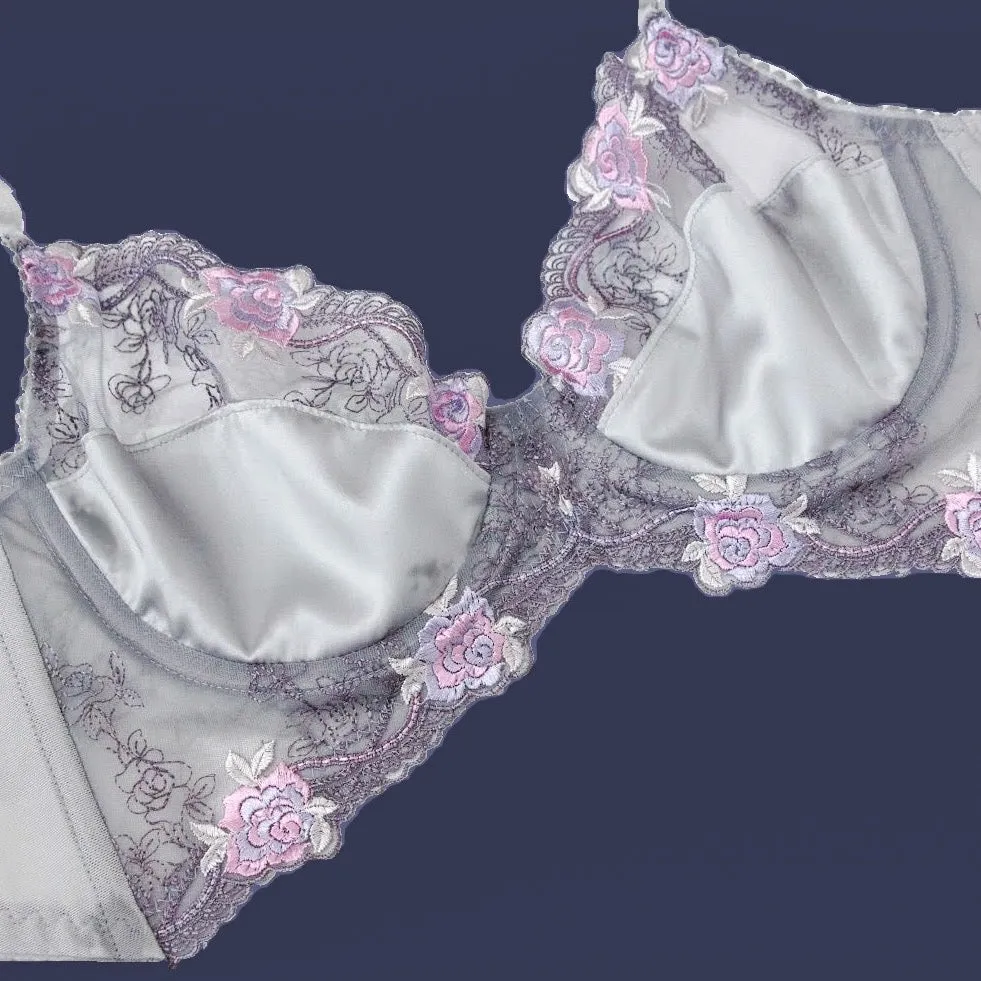 Silver Rose Lace Bra Kit