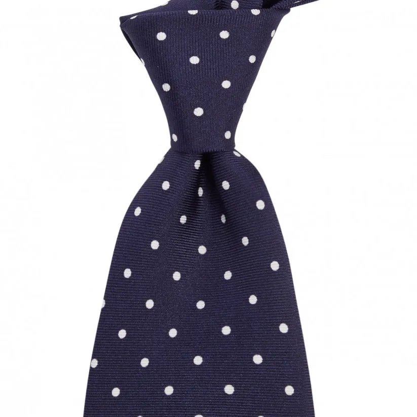 Sovereign Grade Navy White London Dot Printed Silk Tie