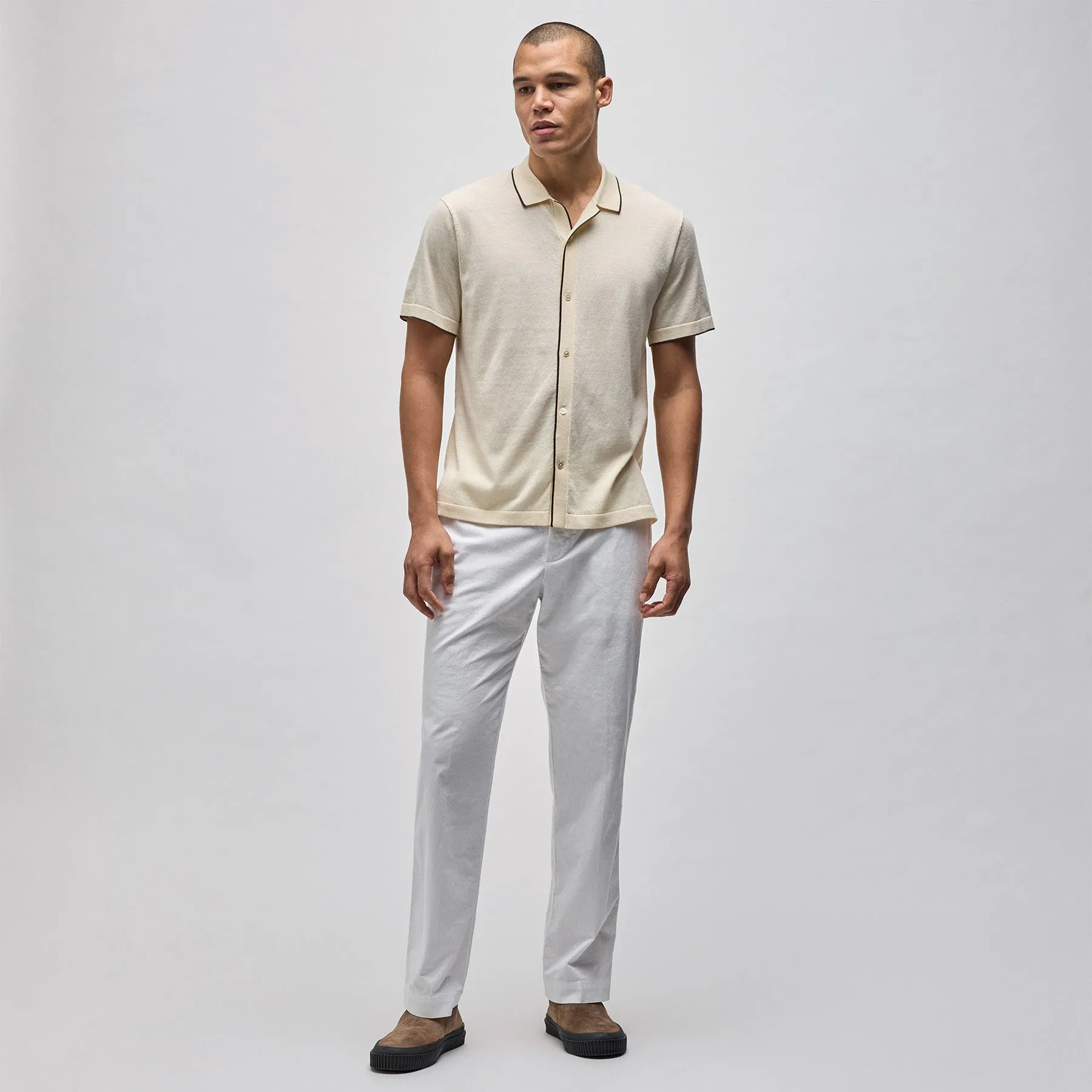 Stretch Cotton Tipped Shirt - Ivory/Porcupine