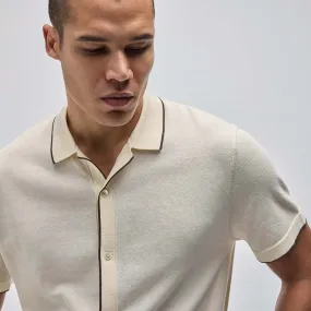 Stretch Cotton Tipped Shirt - Ivory/Porcupine