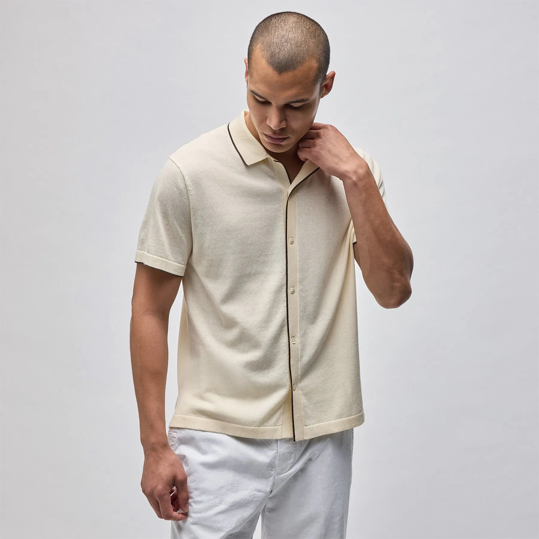 Stretch Cotton Tipped Shirt - Ivory/Porcupine