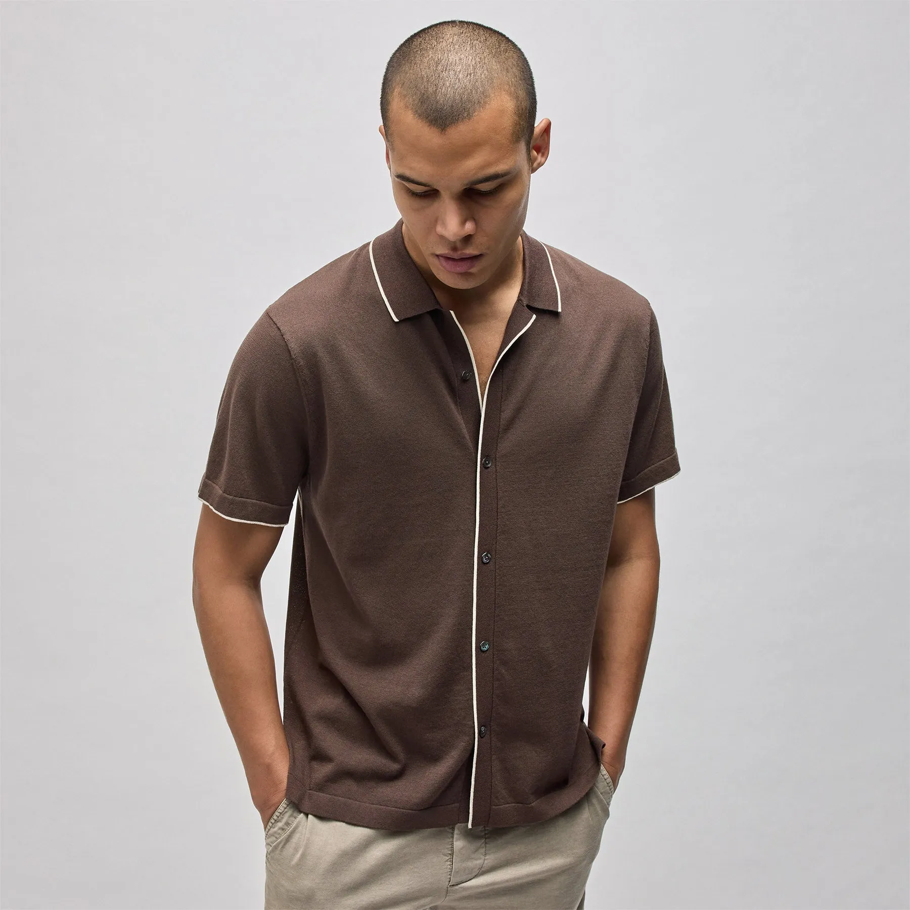 Stretch Cotton Tipped Shirt - Porcupine/Ivory