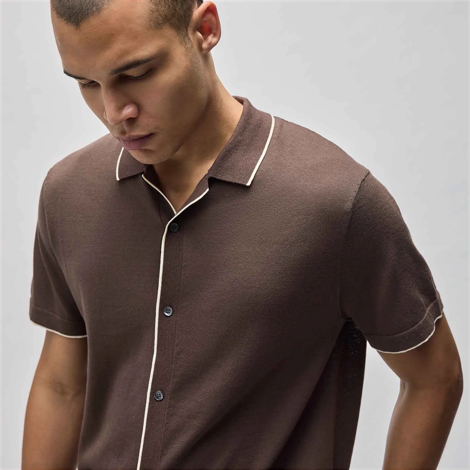 Stretch Cotton Tipped Shirt - Porcupine/Ivory