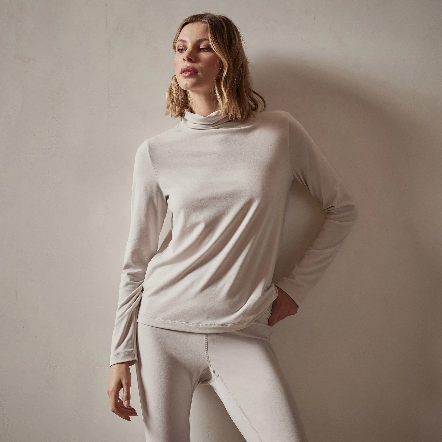 Sueded Stretch Turtleneck - Stone