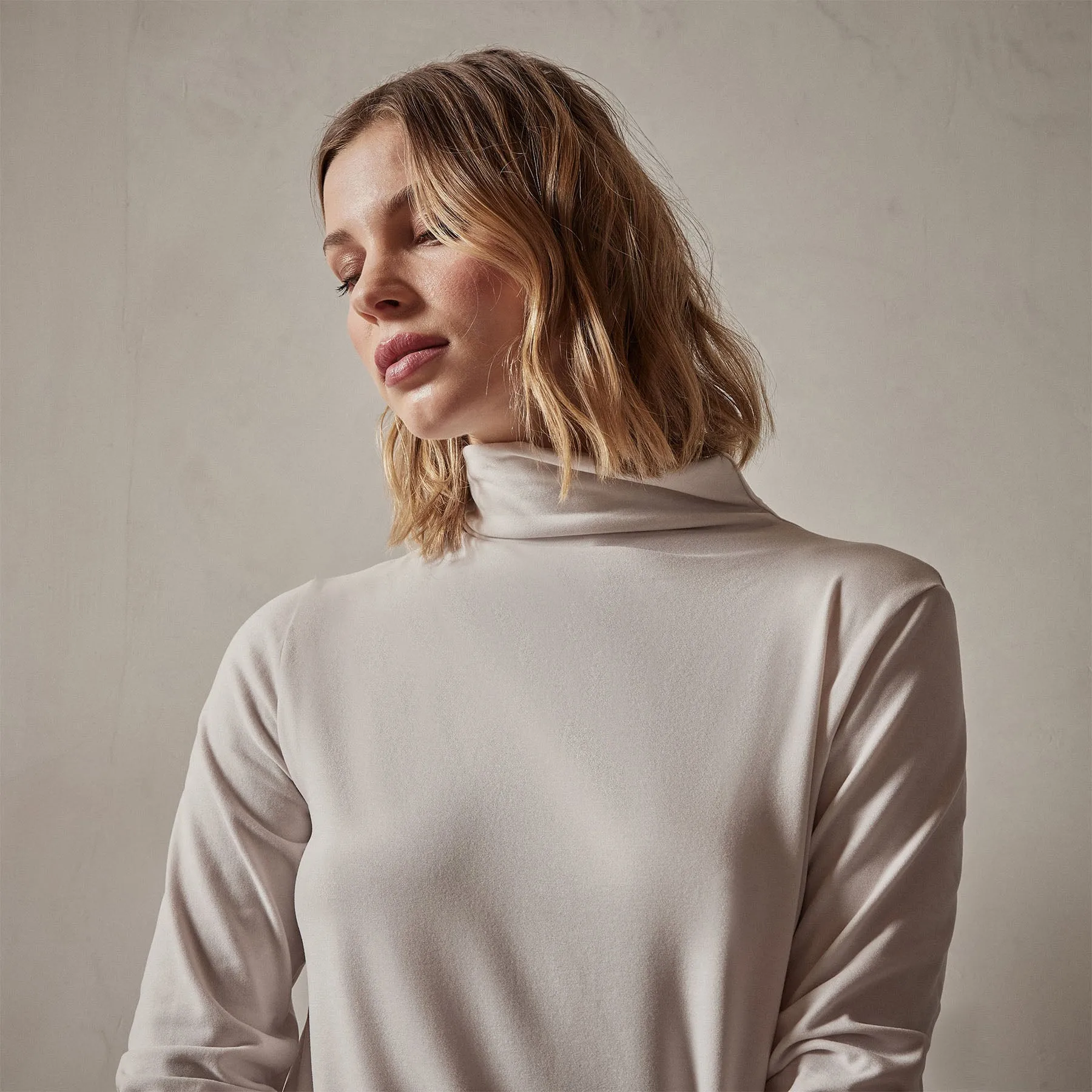 Sueded Stretch Turtleneck - Stone