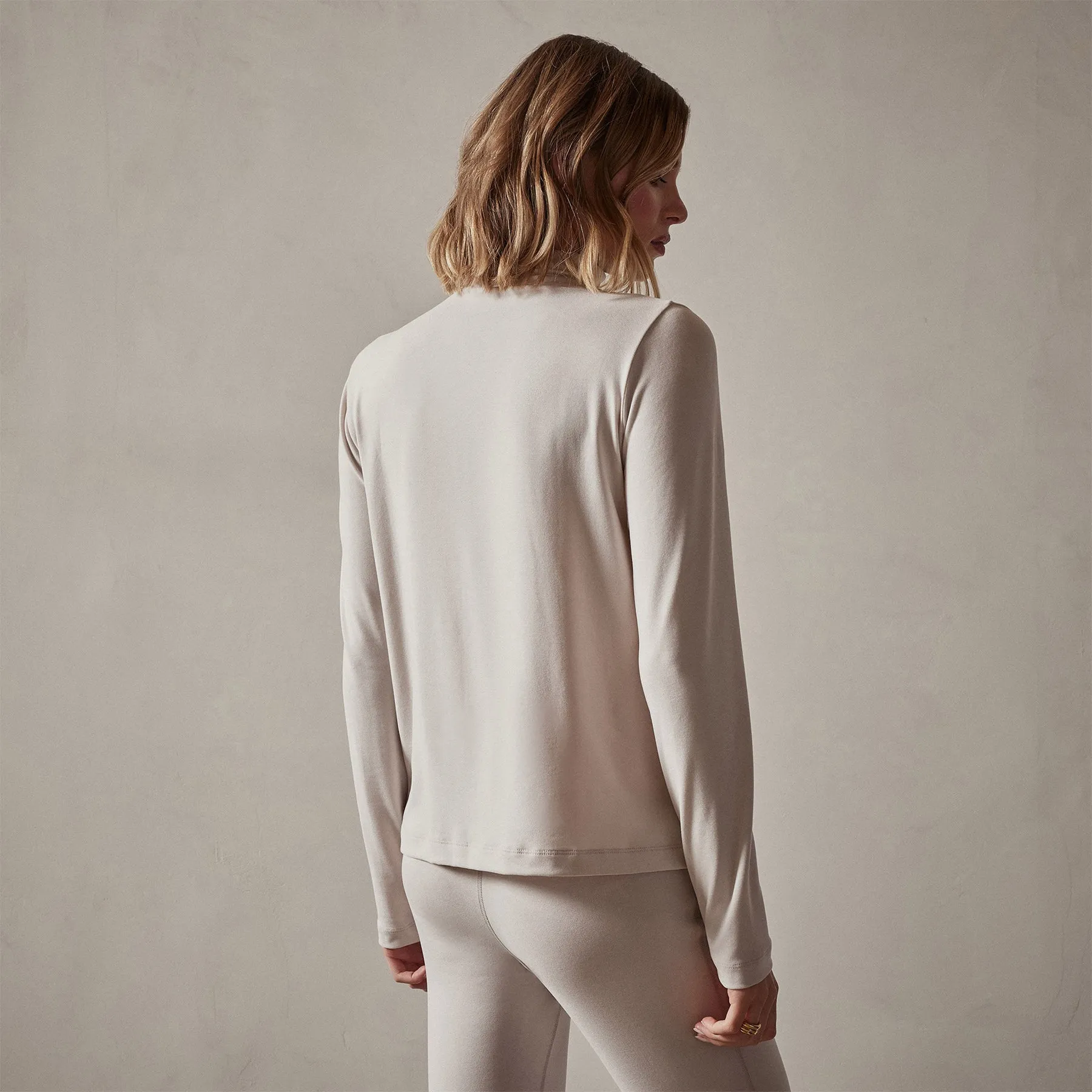 Sueded Stretch Turtleneck - Stone