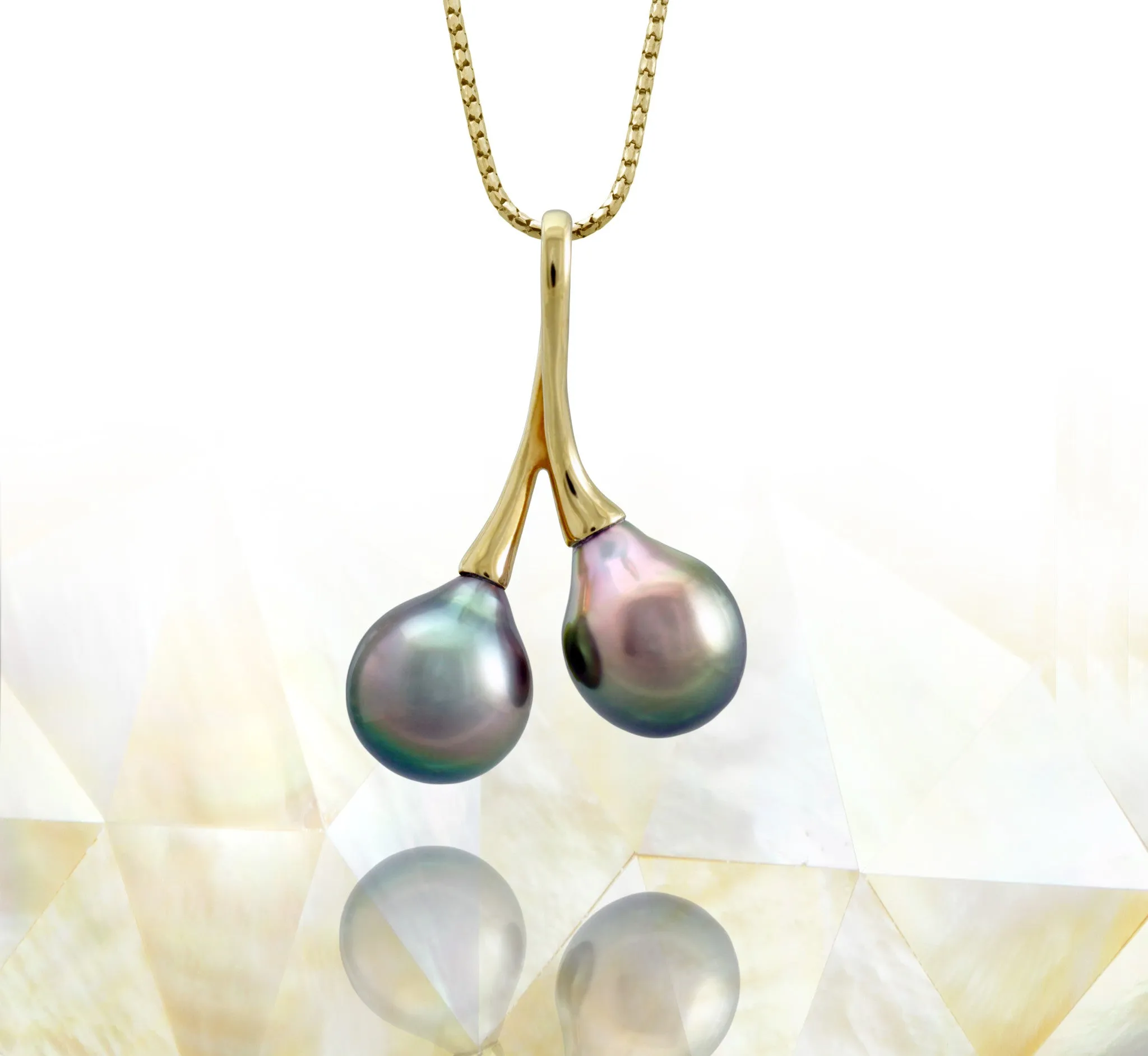 Tahitian pearl pendant - 18k yellow gold - Rainbow drops- PEYGPE01164