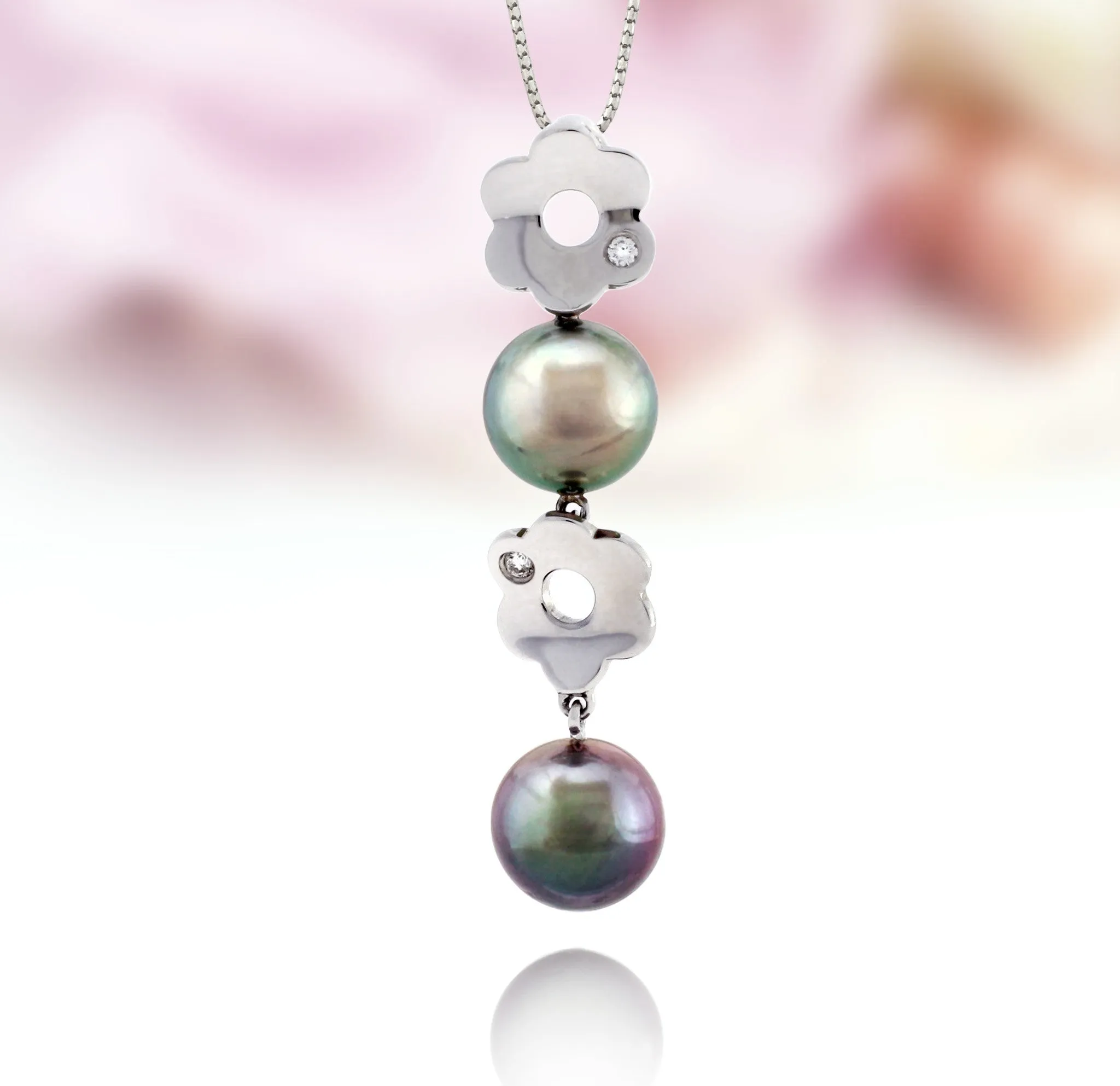 Tahitian pearl pendant in 18k white gold and diamonds - Tiare Tahiti