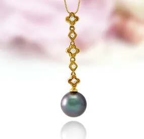 Tahitian pearl pendant in 18k yellow gold with diamonds - Tiare Tahiti - PEYDPE00573