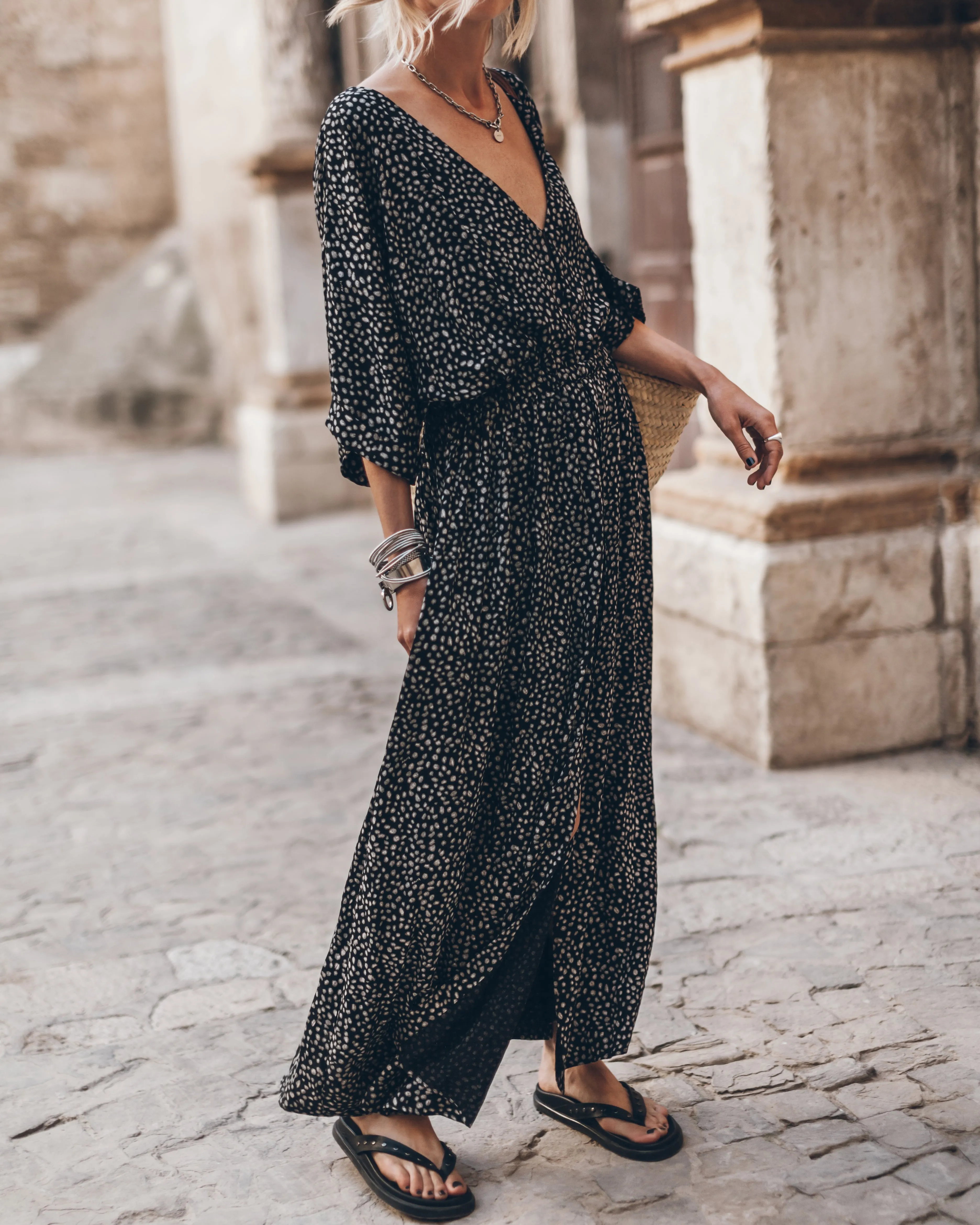 The Black Dotted Long Chill Dress