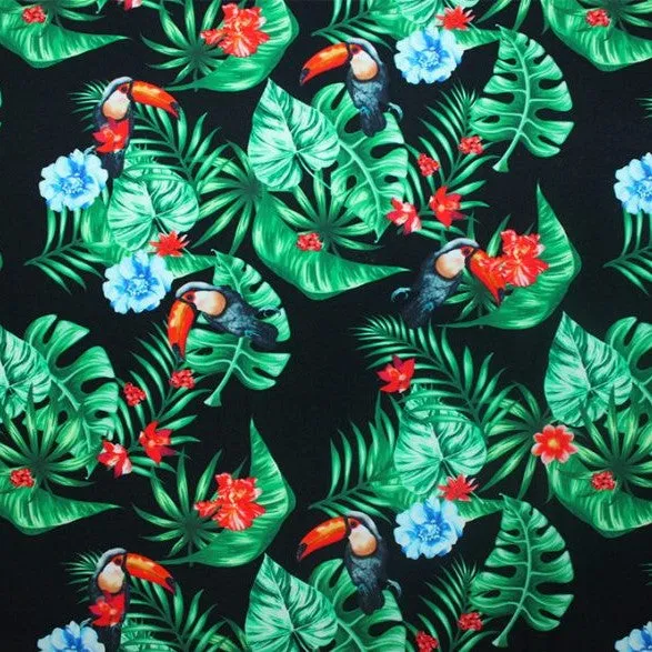 Tropical Toucans Printed Spandex | Blue Moon Fabrics