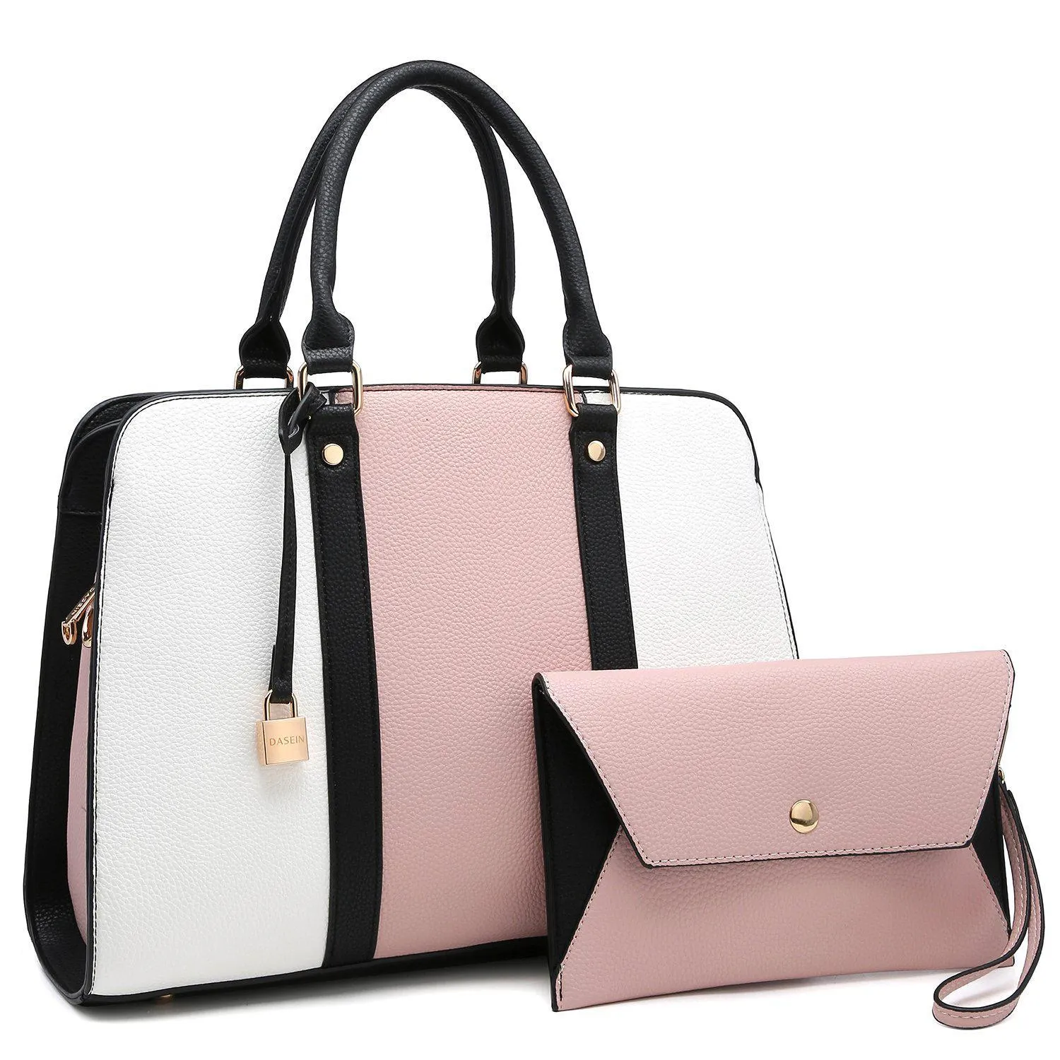 Two-Tone Padlock Satchel with Matching Wristlet