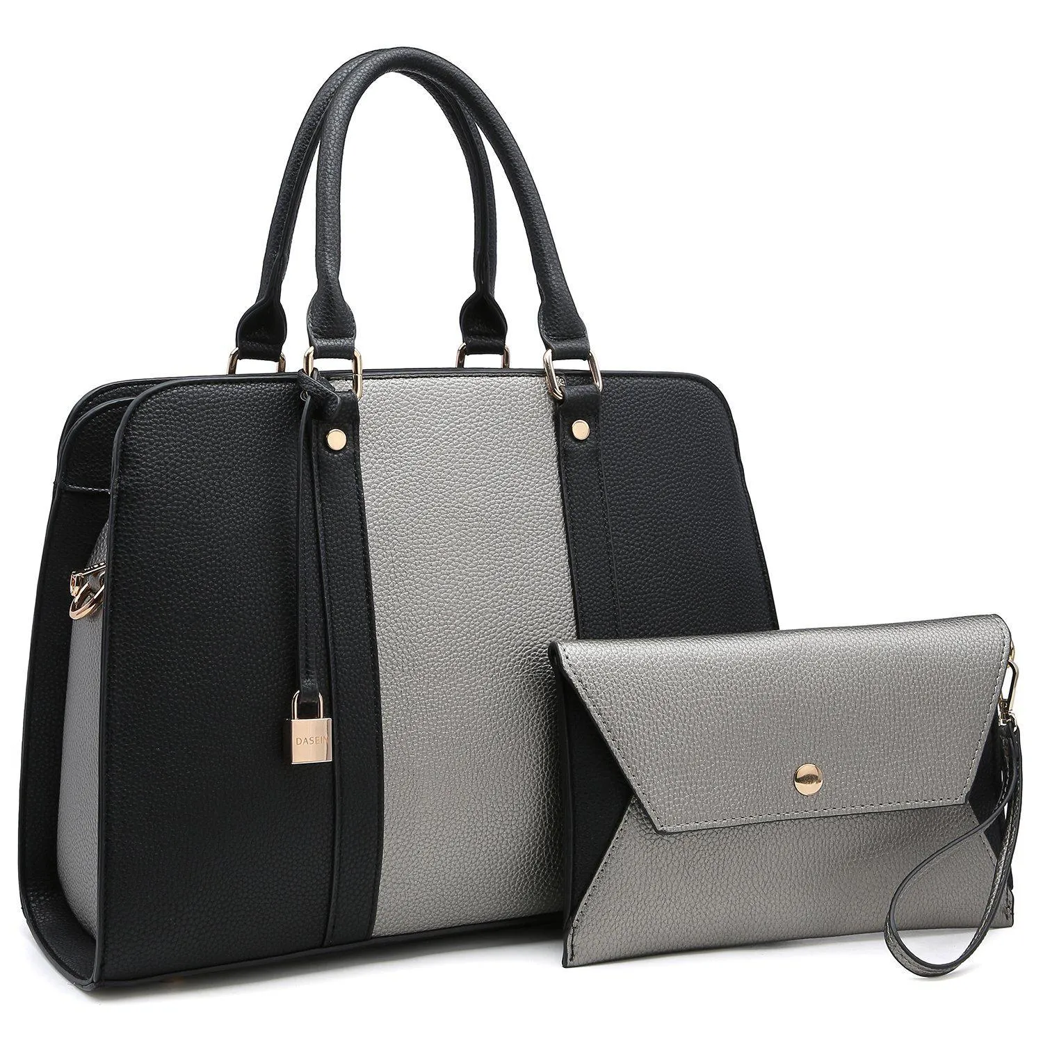 Two-Tone Padlock Satchel with Matching Wristlet