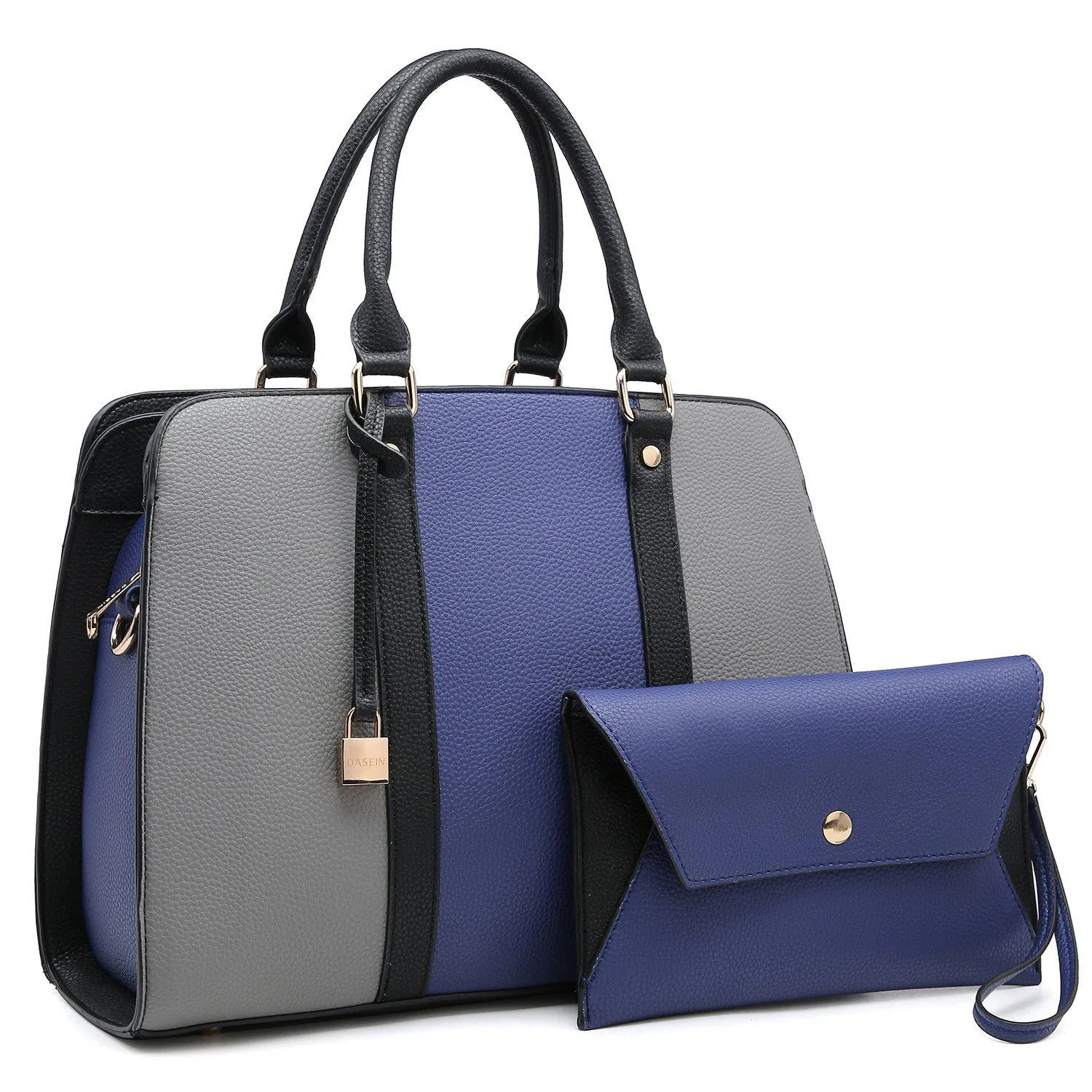 Two-Tone Padlock Satchel with Matching Wristlet