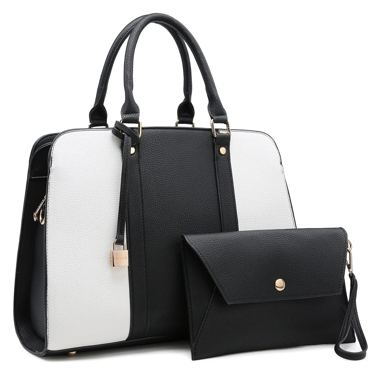 Two-Tone Padlock Satchel with Matching Wristlet