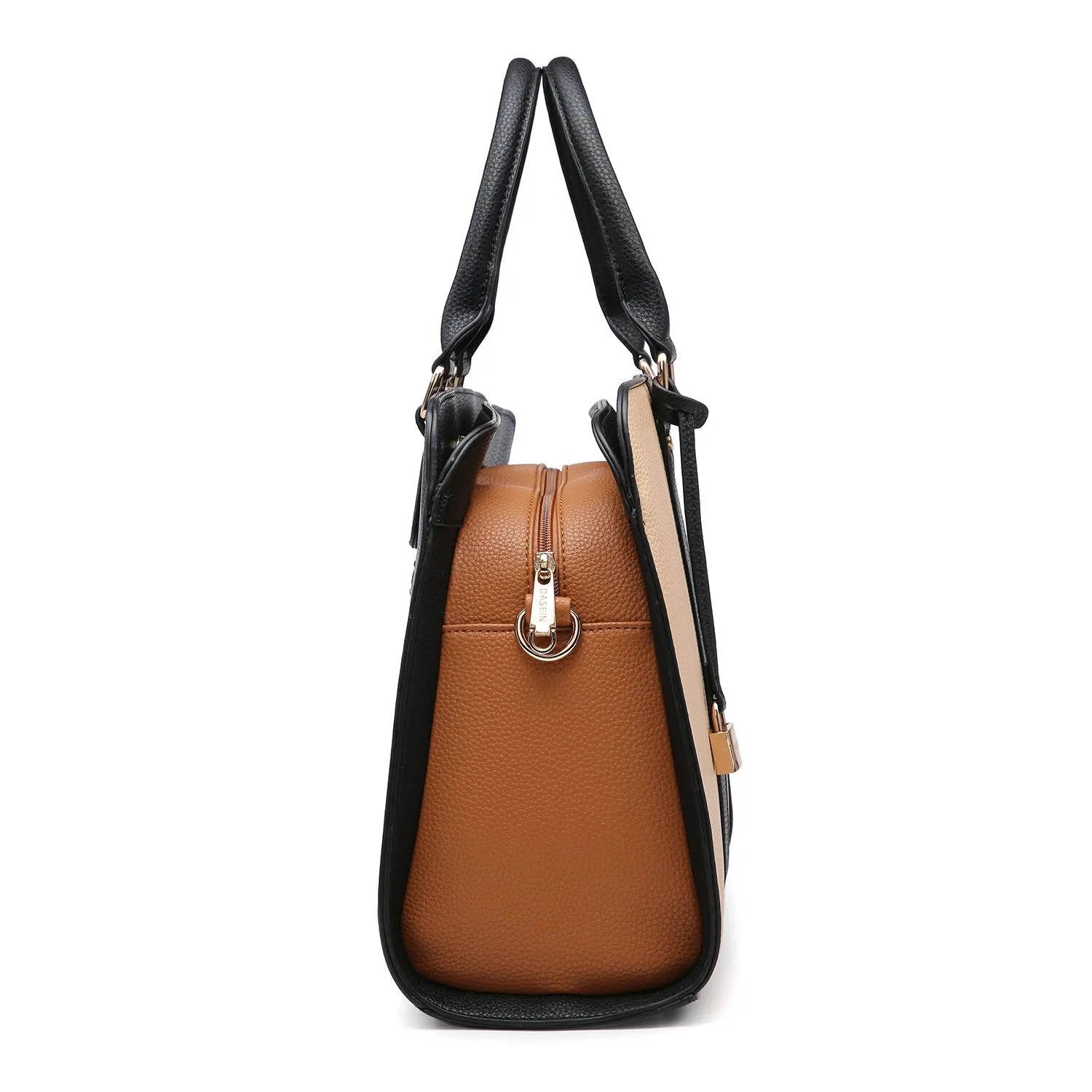 Two-Tone Padlock Satchel with Matching Wristlet