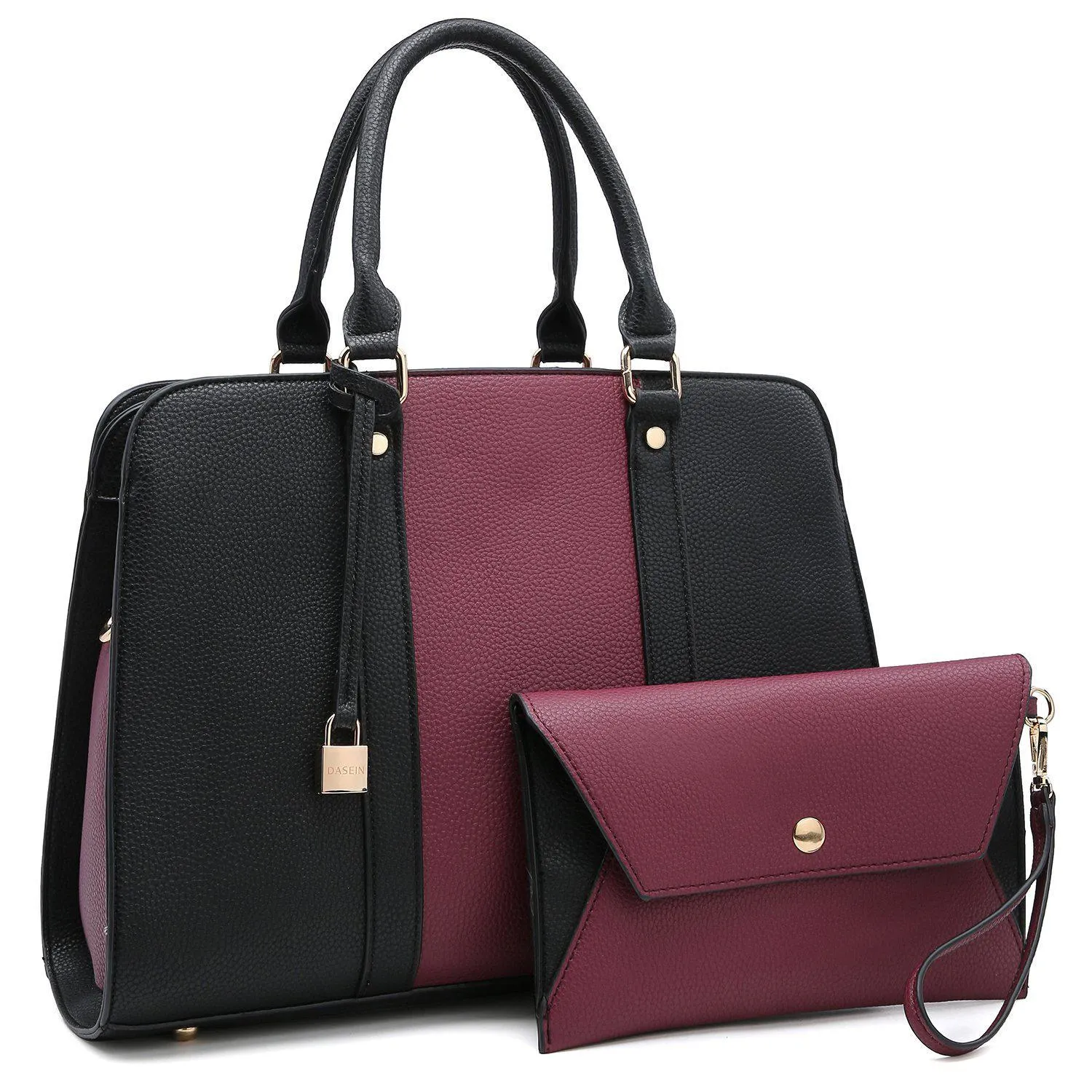 Two-Tone Padlock Satchel with Matching Wristlet