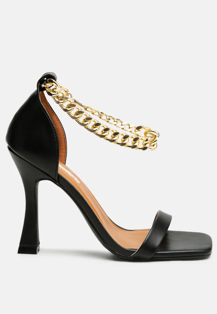 Venusta Metallic Chain Detail Spool Heel Sandals