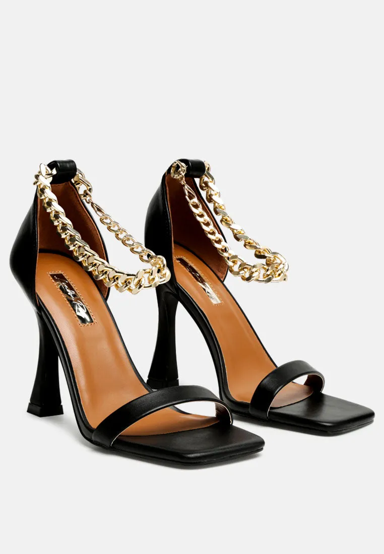 Venusta Metallic Chain Detail Spool Heel Sandals