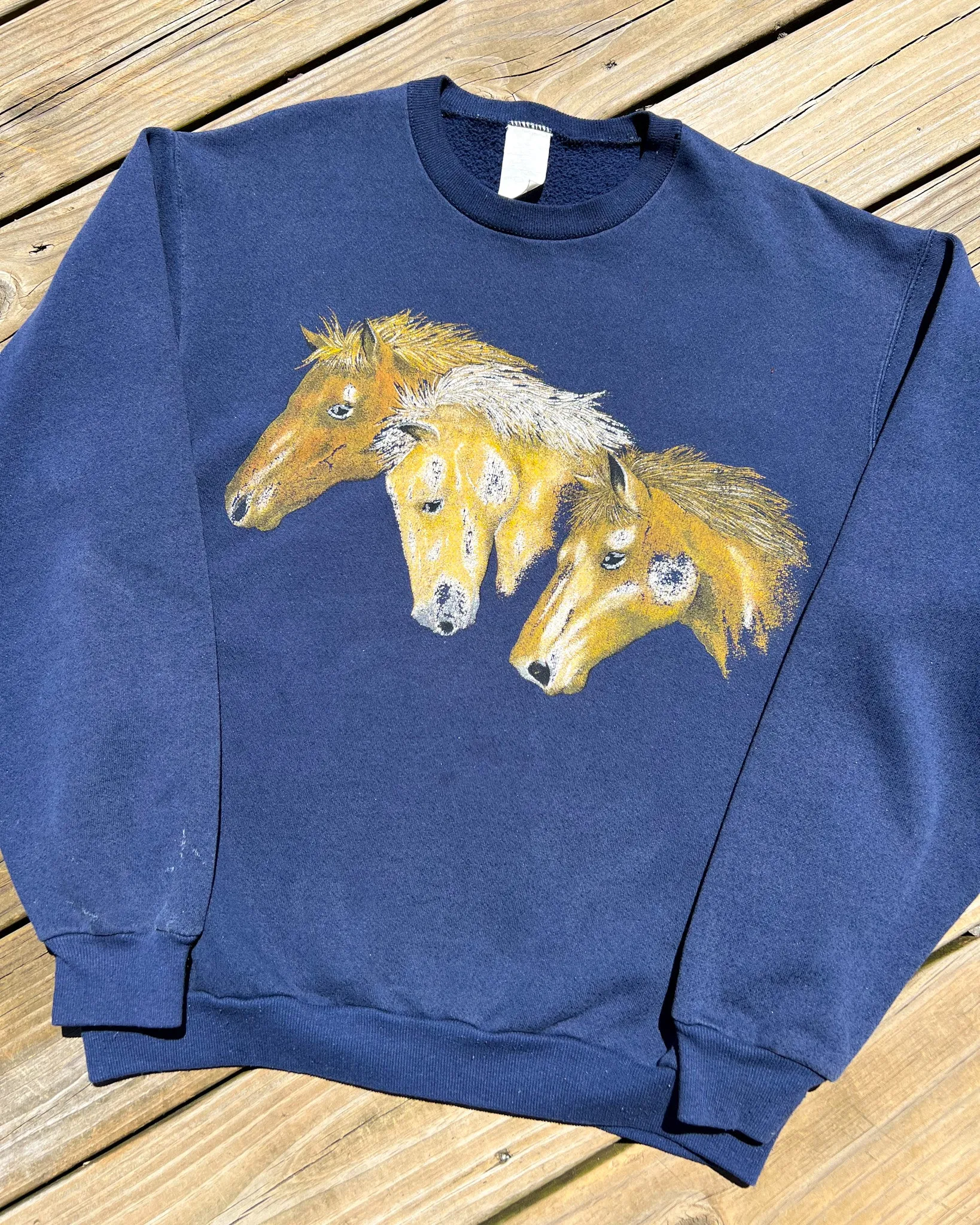 Vintage Blue Three Horse Crewneck