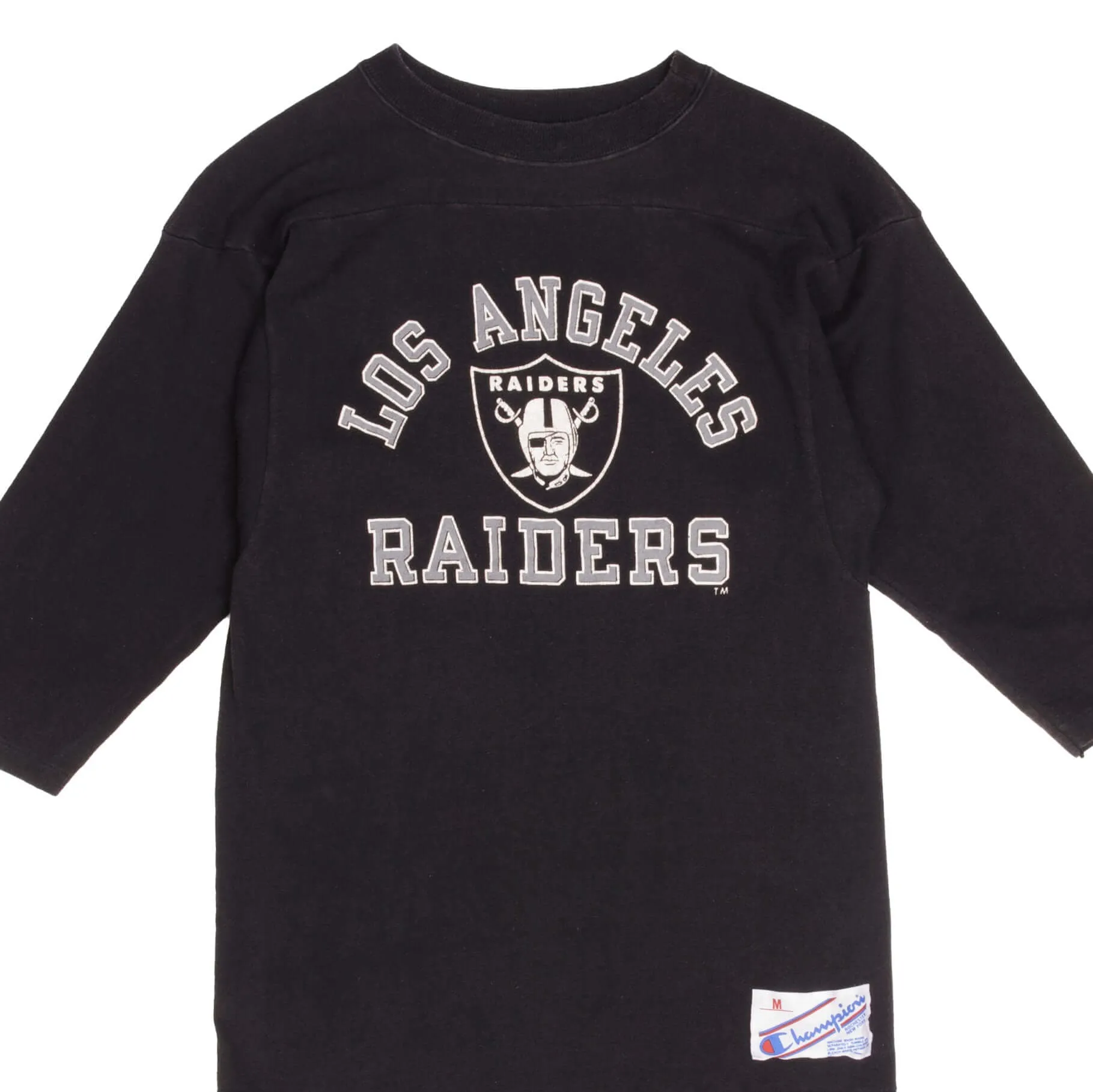 VINTAGE CHAMPION NFL LOS ANGELES RAIDERS 2/3 SLEEVES TEE SHIRT 1980S SMALL USA