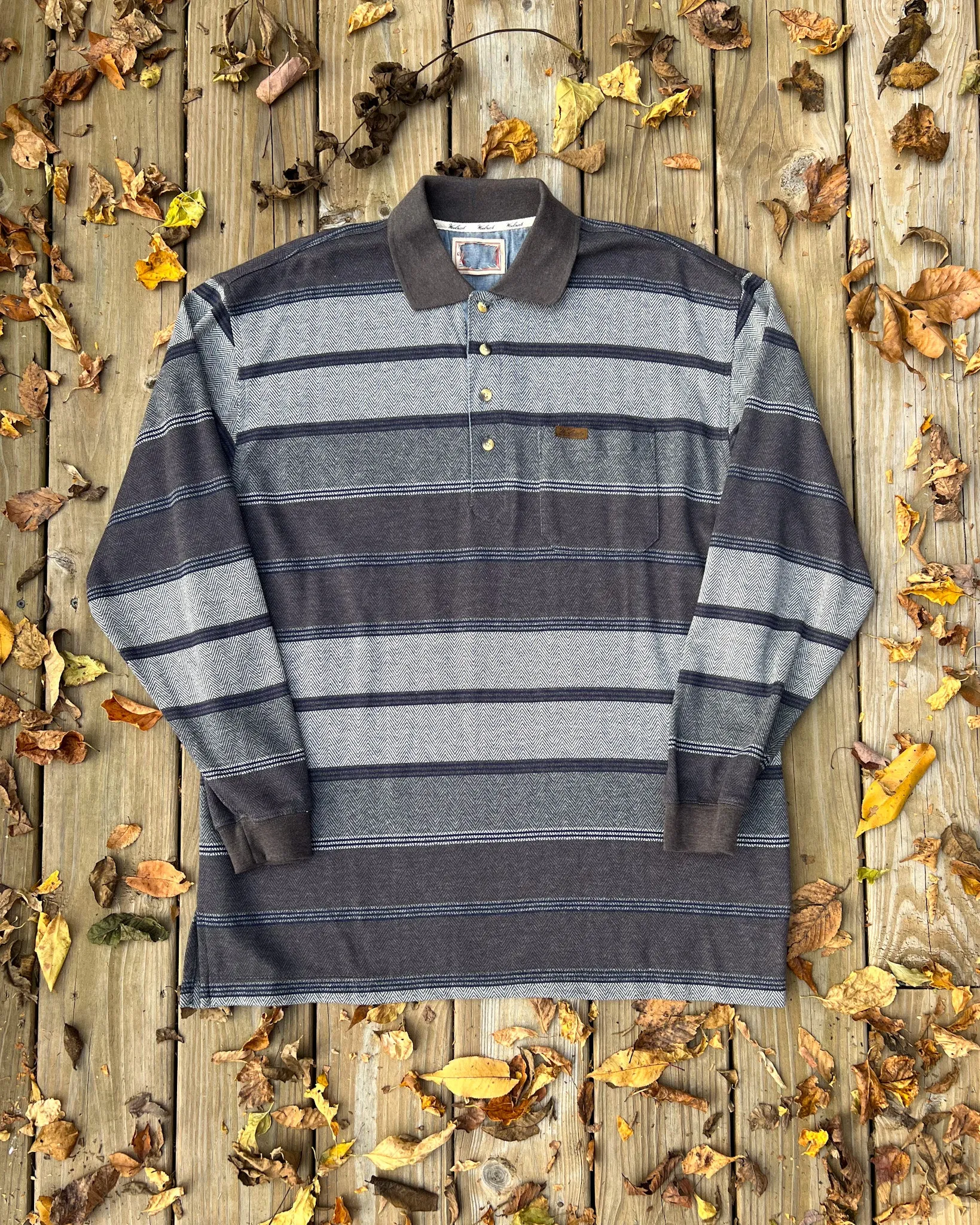 Vintage Grey Woolrich Striped Rugby Shirt