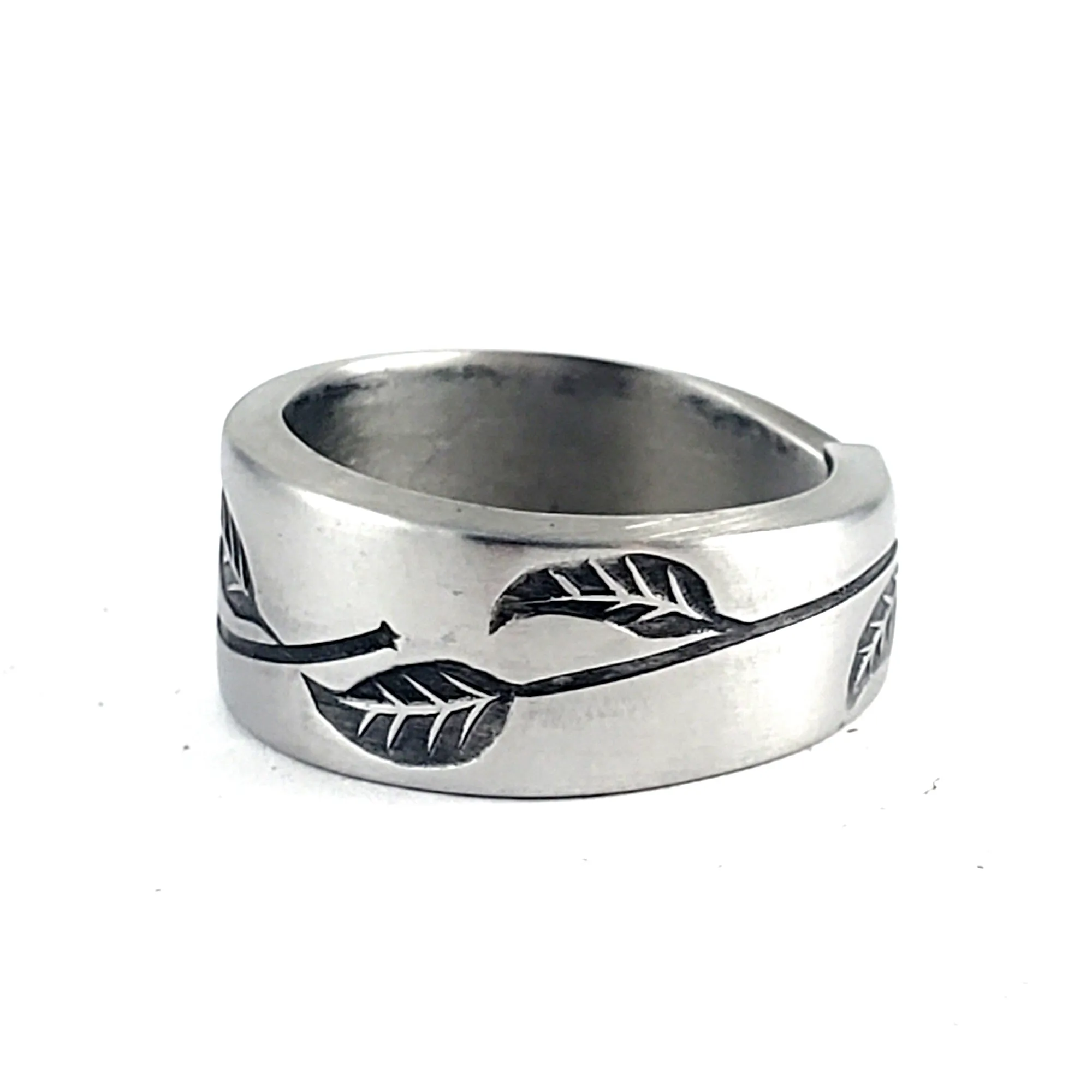 Vintage Haiti Leaf Vine Stainless Steel Spoon Ring