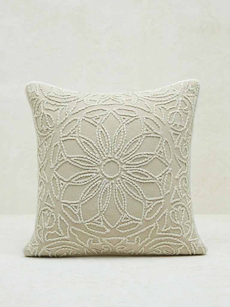 Westside Home Beige Embroidered Cushion Cover