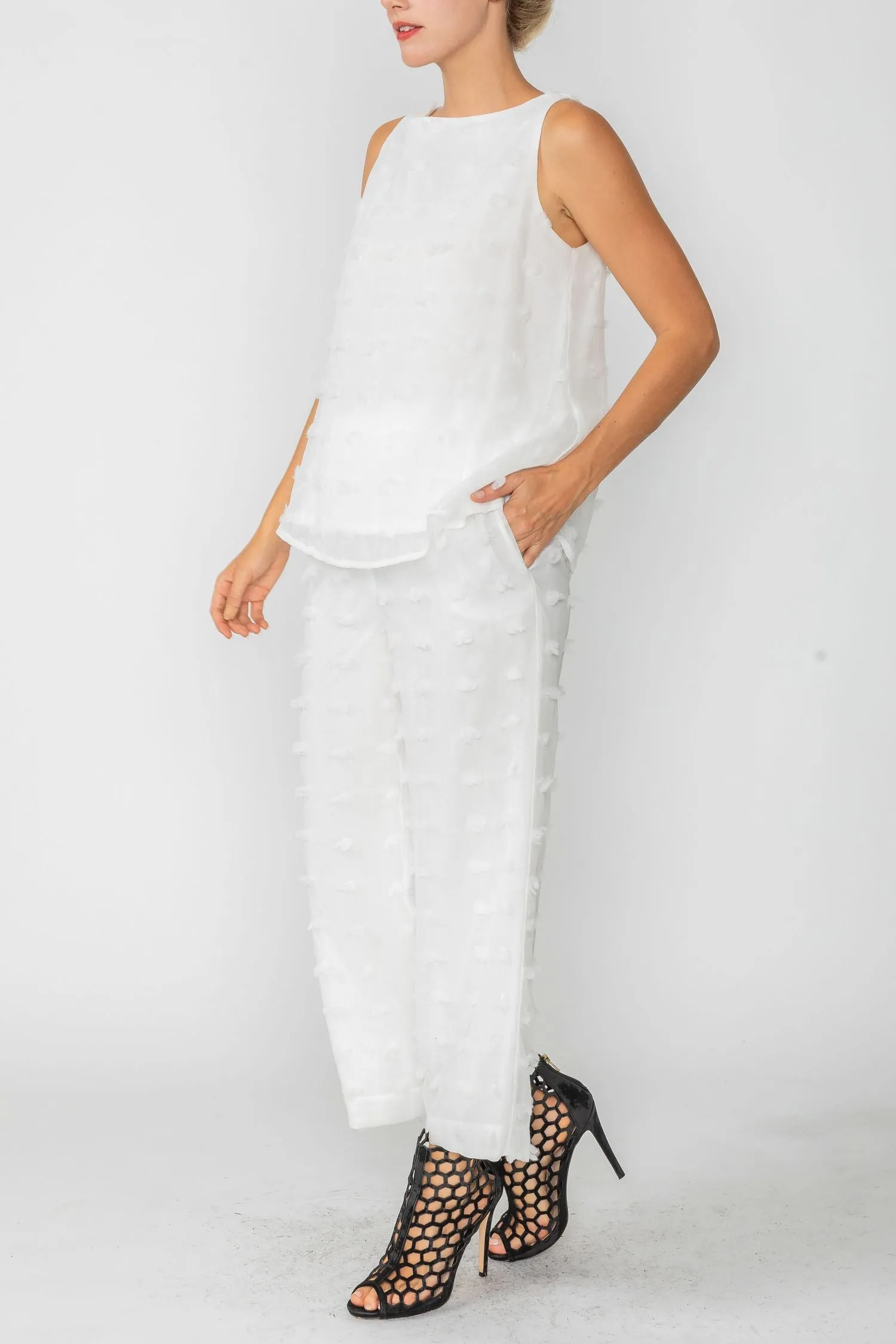 White Boat Neck Sleeveless Top