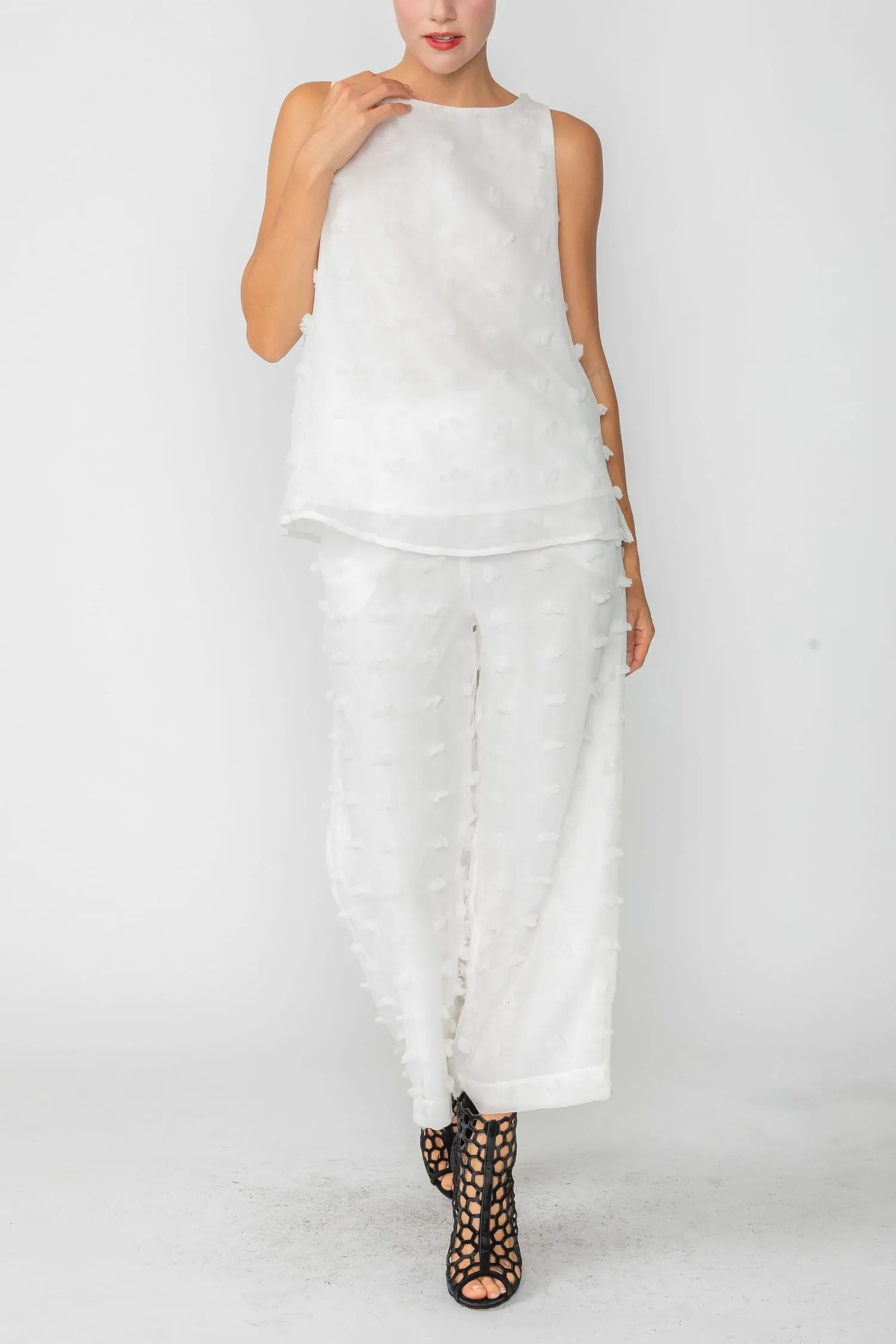 White Boat Neck Sleeveless Top