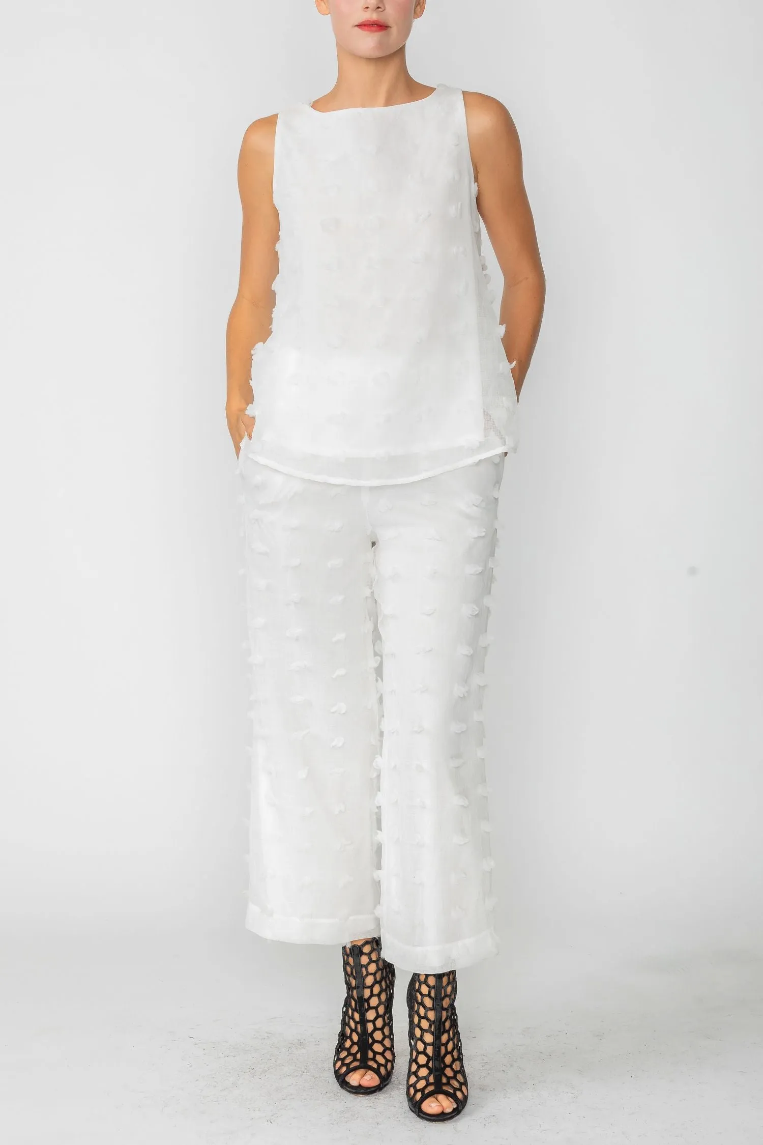 White Boat Neck Sleeveless Top