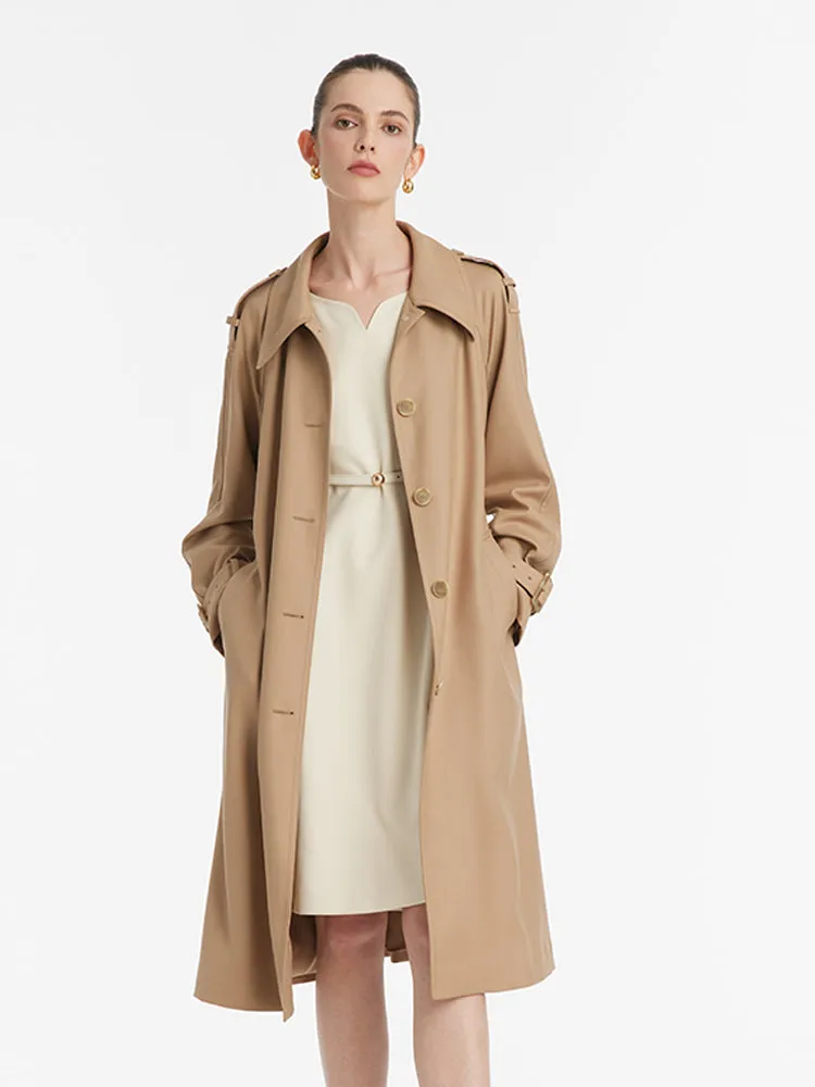 Worsted Wool Lapel Women Trench Coat With Belt